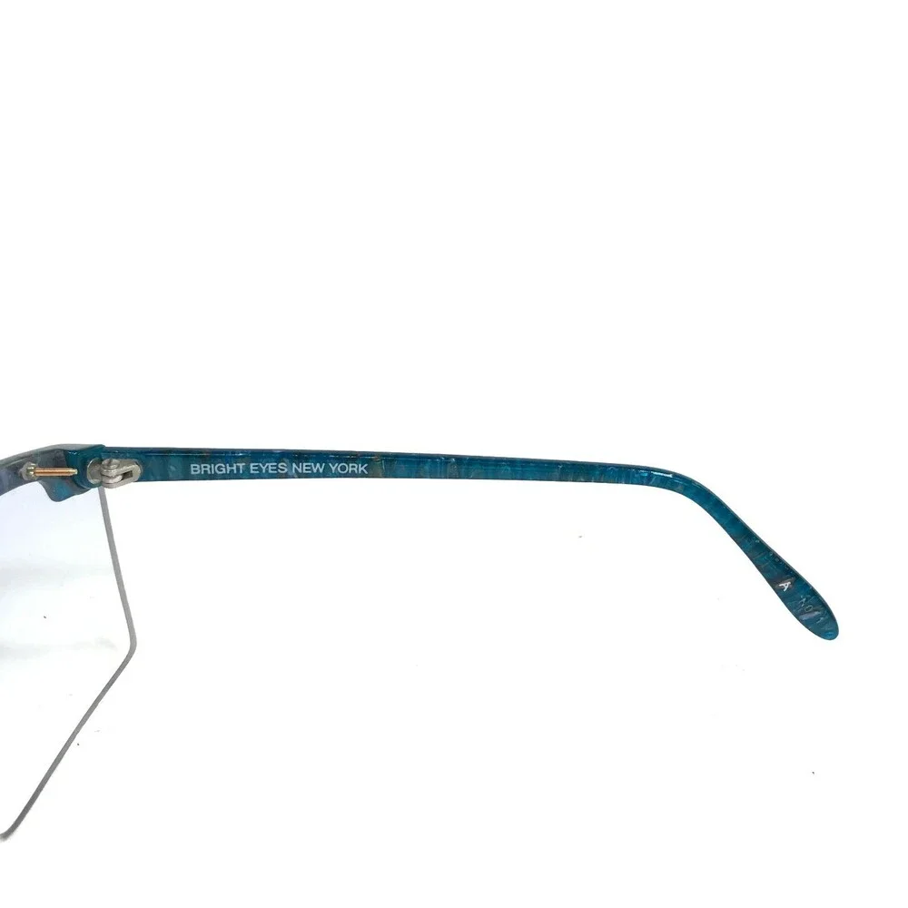 Bright Eyes Optical Affairs Eyeglasses Frames Blue Square Wrap Half Rim 70s 80s